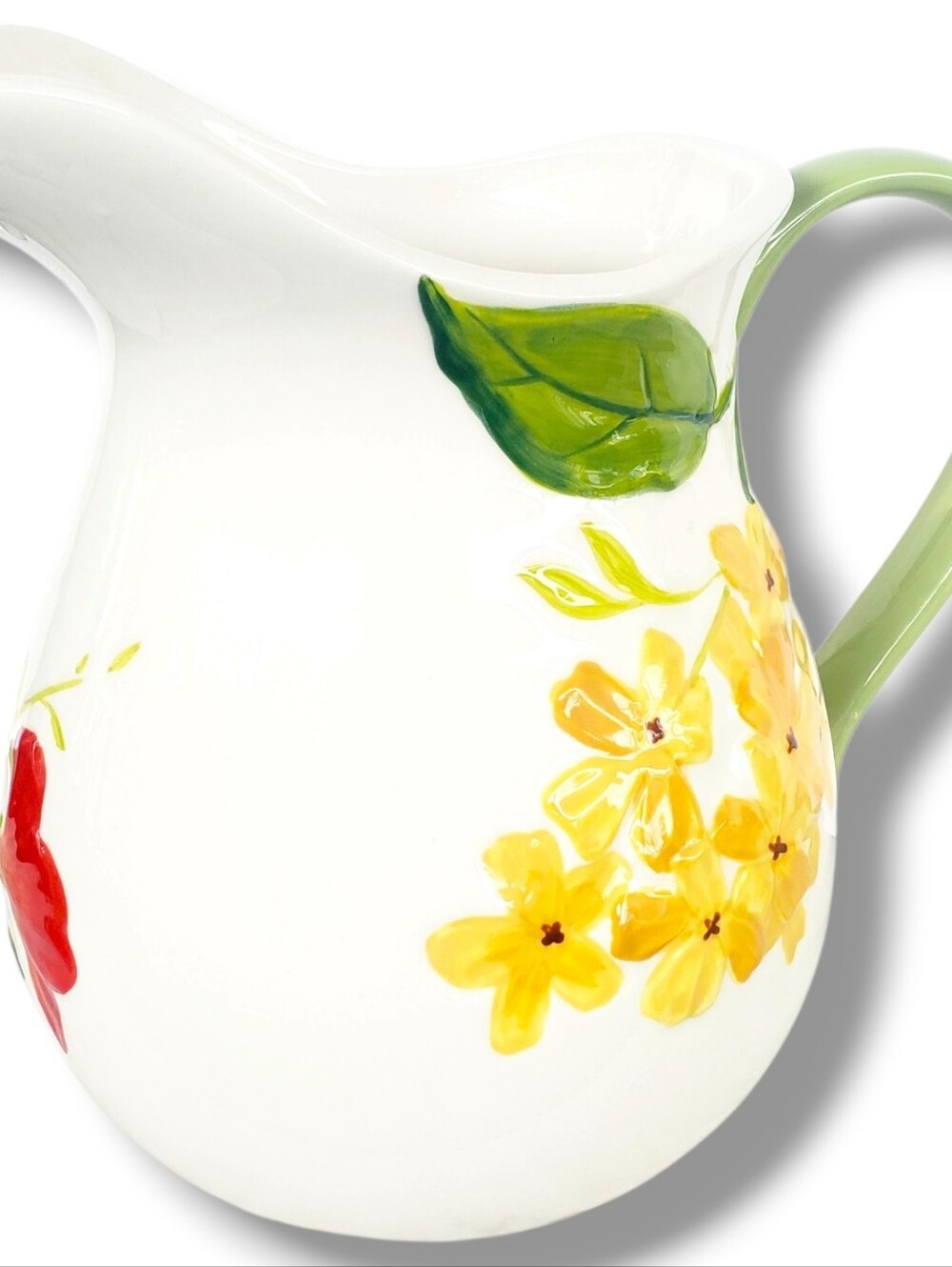 Home Studio Garden Bouquet Pitcher Raised Hand Painted Floral White Red Embossed - Picture 6 of 7